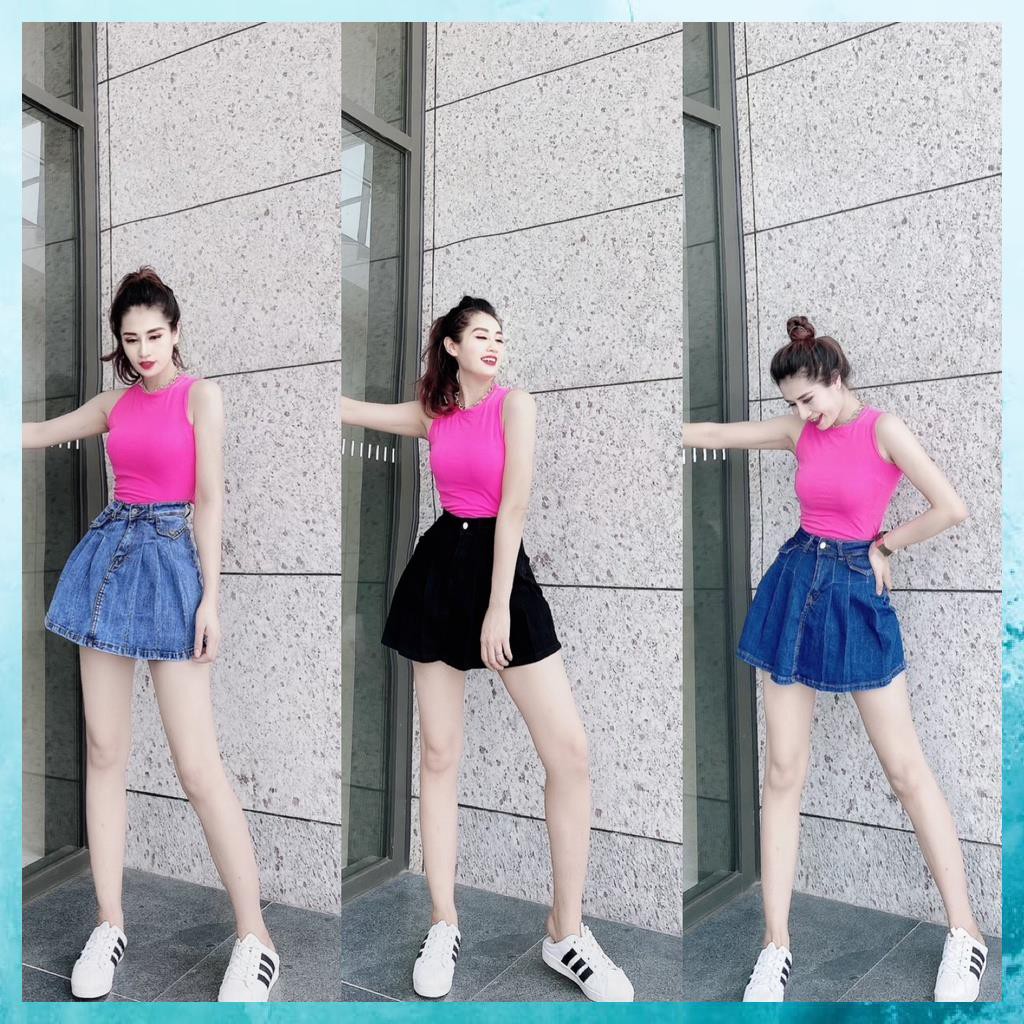 Quần jeans giả váy, quần bò giả váy dáng xòe, lưng cao túi nắp 1 khuy. Mã V2115