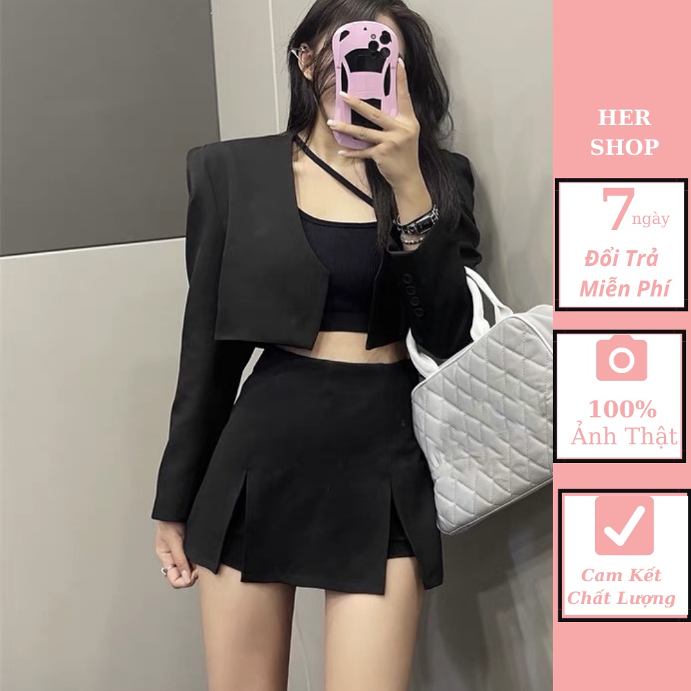 Chân Váy Chữ A Ngắn Her Shop Lưng Cao Xẻ Tà, Chân Váy Cá Tính Phong Cách Hàn Quốc Trẻ Trung Qv01