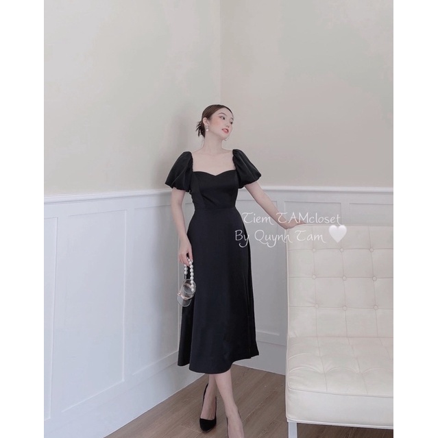 Đầm maxi xoè xẻ tà tay phồng xẻ tà TK867