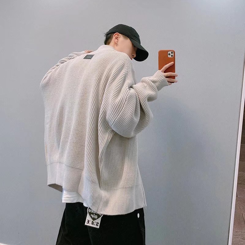 Dây Kéo Dệt Kim Áo Len Cardigan Nam Thu Đông Quốc Gia Hợp Thời Trang Đường Phố Cao Cấp Rời Thả Vai Phiên Bản Lớn Dây Kéo Kn