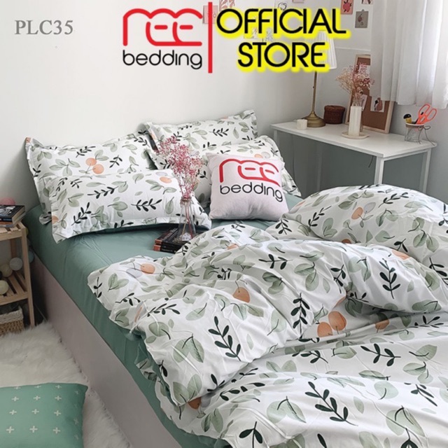 Bộ chăn ga gối poly cotton REE Bedding hoa nhí xanh đủ size giường nệm PLC35