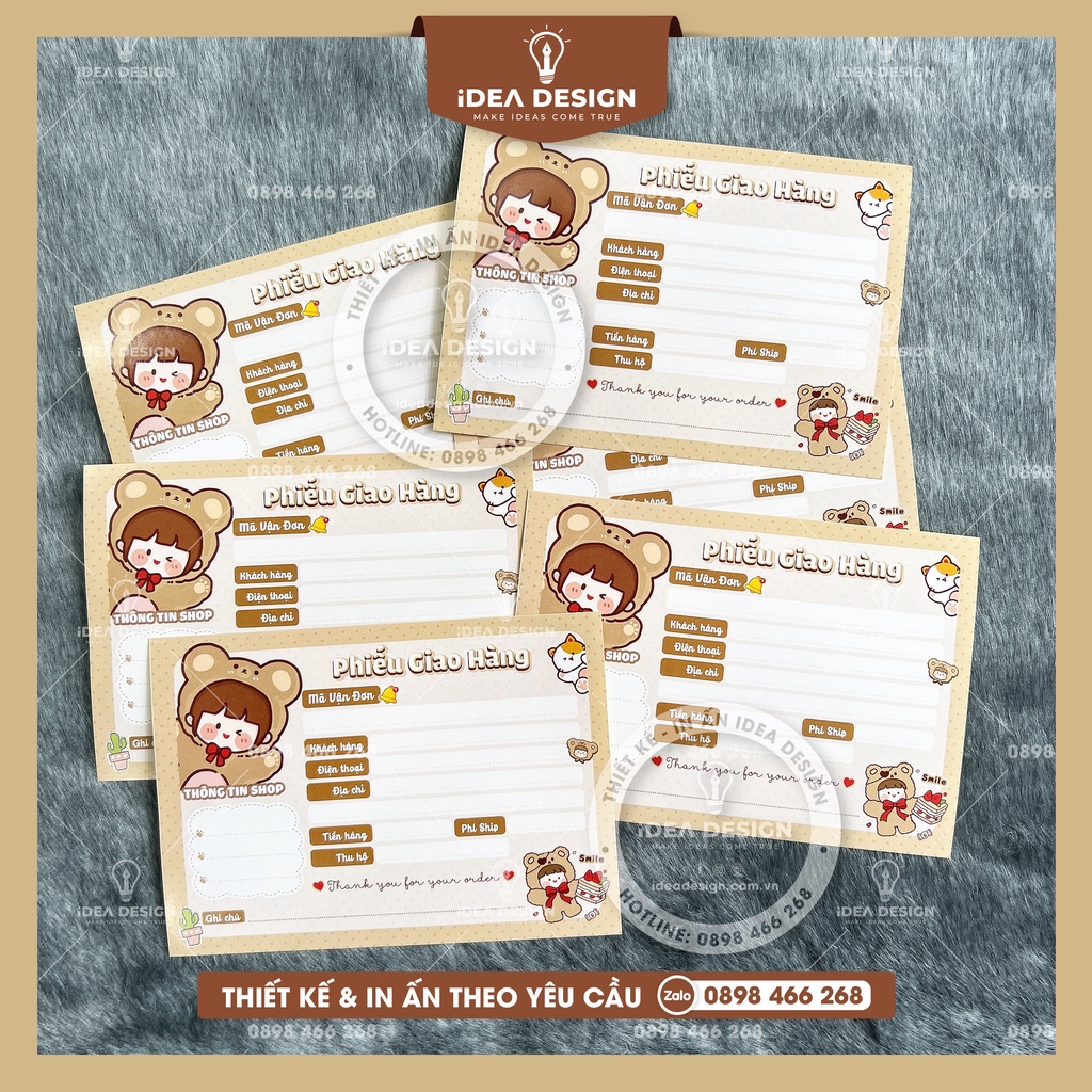 Decal Ghi Mã Vận Đơn, nhãn dán phiếu giao hàng CÓ KEO - Size 10x14cm - Mẫu BABY BROWN màu nâu dễ thương - Không cán màng