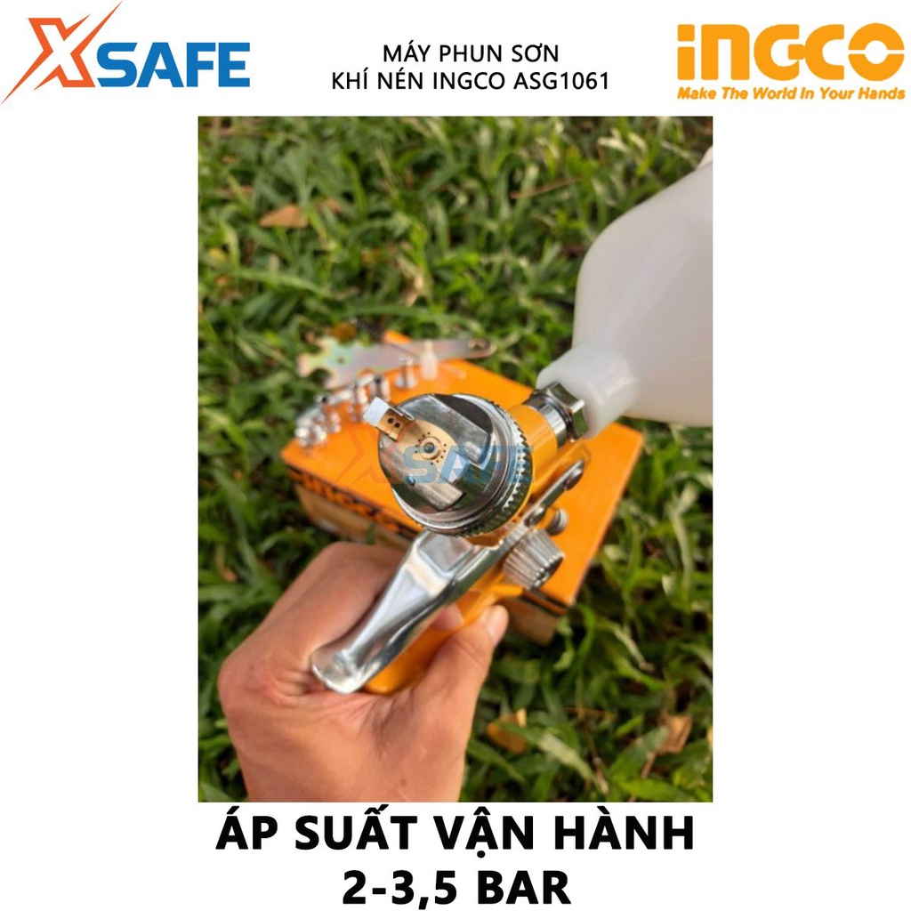 Máy phun sơn khí nén INGCO ASG1061 Súng phun sơn dung tích 600cc dùng trong sơn gỗ, sơn ô tô, xe máy, nội thất