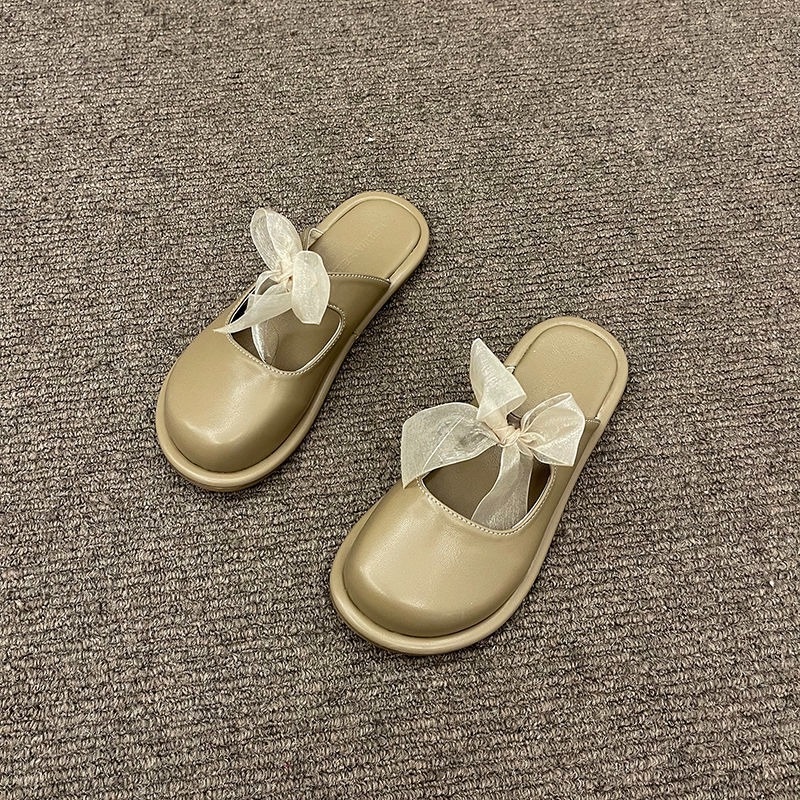 Giày Lười Đế Bằng Đính Nơ Phong Cách Vintage Pháp Cho Nữ