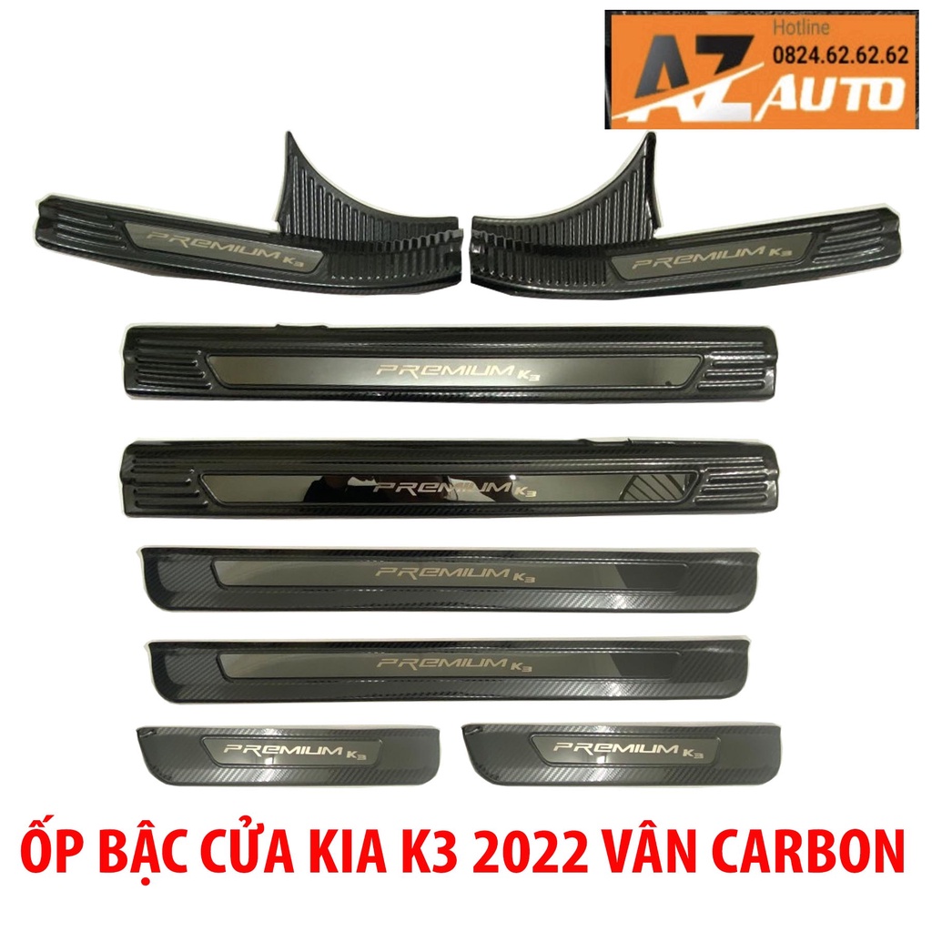 Ốp bậc cửa, Nẹp bước chân Kia K3 2021-2022 – VÂN CARBON (hàng cao cấp) tặng keo trợ dính