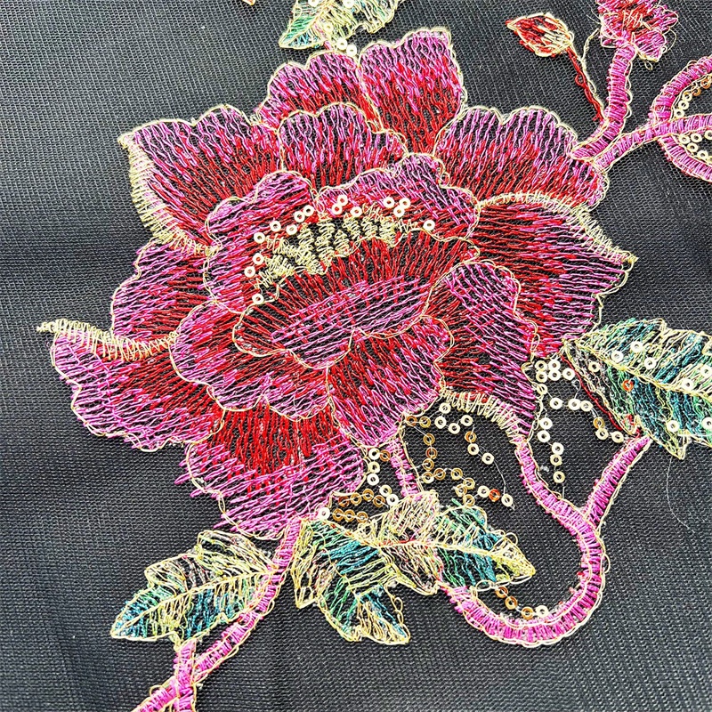 Miếng Vải Ren Thêu Hình Hoa Mẫu Đơn / Chim Công / Chim Công Đính Kim Sa Lấp Lánh 70 * 30CM Trang Trí Váy Cưới