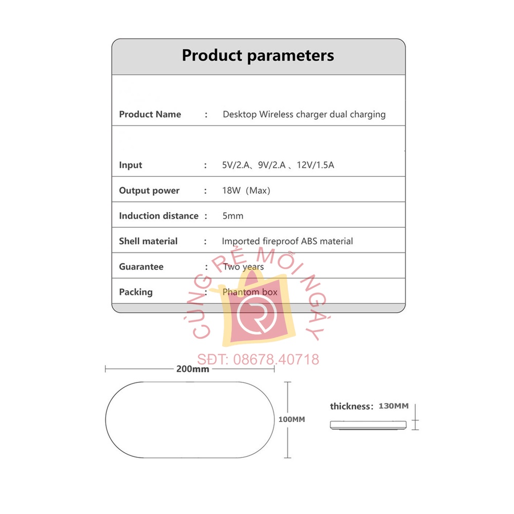 Đế sạc không dây đôi trong suốt, dock sạc nhanh 15W cho iPhone, Android, sạc được  cùng lúc 2 thiết bị