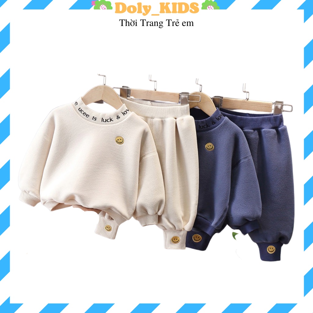 Bộ nỉ bông thêu mặt cười cực xinh và ấm cho bé, Bộ nỉ bông cho bé trai và bé gái DOLY KIDS