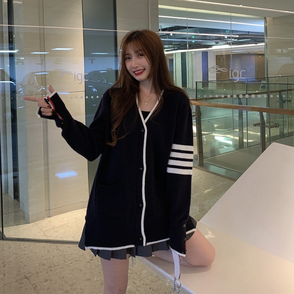 Áo Khoác Cardigan Dệt Kim Kẻ Sọc Phong Cách Hàn Quốc Cho Nữ | BigBuy360 - bigbuy360.vn