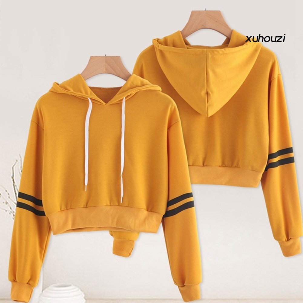 Áo Hoodie Lửng Tay Dài Kẻ Sọc Trẻ Trung Cho Nữ