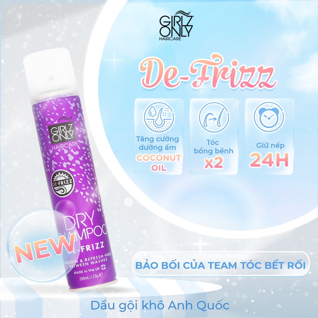 Dầu Gội Khô Giúp Tóc Sạch Gàu Và Bồng Bềnh Girlz Only For De-Frizz 200ml (Tím)