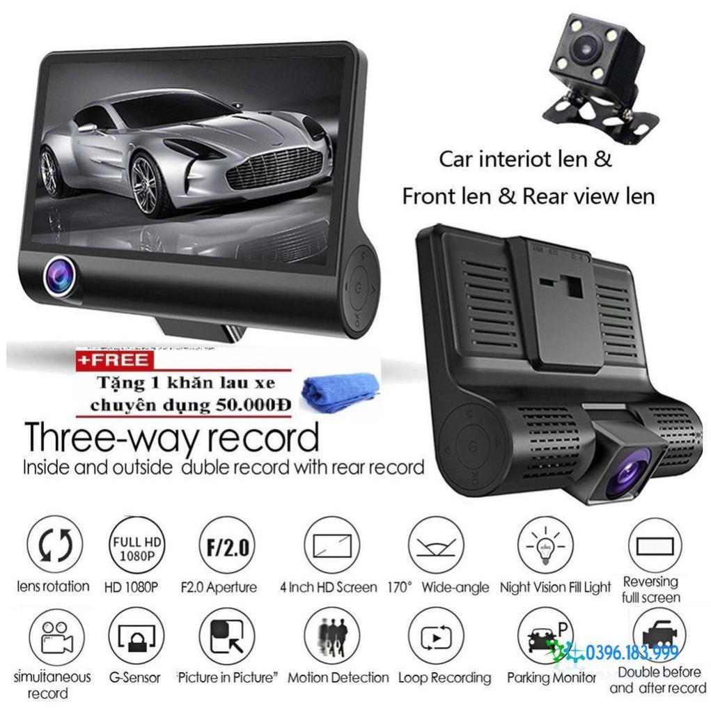 Camera Hành Trình 3in1 hàng tiêu chuẩn Quan Sát mọi góc nhìn, Màn Hình 4 Inch Full HD 1080 TẶNG KHĂN LAU XE CAO CẤP | BigBuy360 - bigbuy360.vn