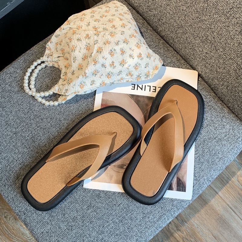 Dép xỏ ngón đế bằng mũi vuông thời trang kèm video thật