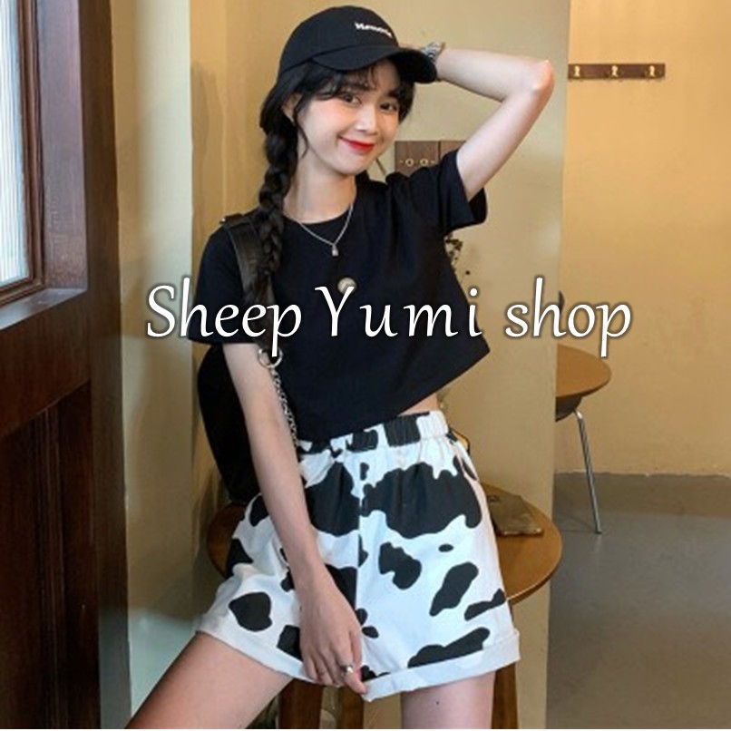 Quần đùi họa tiết bò sữa trendy dáng short thời trang thoáng mát ngày hè SHEEP YUMI SHOP QS03