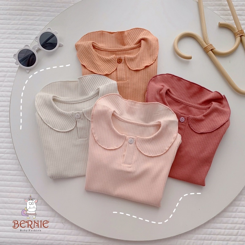 Áo thun bé gái Bernie cổ sen điệu đà ,tay cuốn bèo mềm mịn cho bé từ 7-19kg - 22A039