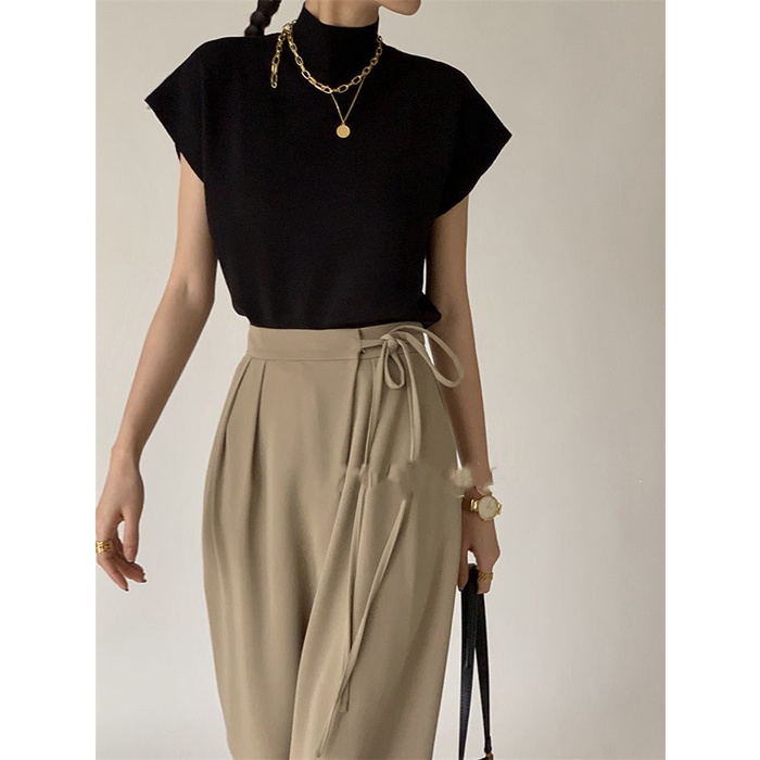 Áo Thun Dệt Kim Sát Nách Dáng Ngắn Màu Trơn Đơn Giản Thời Trang Hàn Quốc