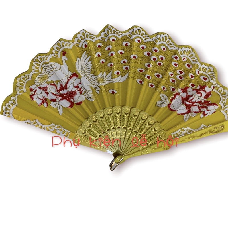 Quạt REN vải 🌺CAO CẤP🌺🌺 in hình hoạ tiết hoa công ép nhũ đủ màu