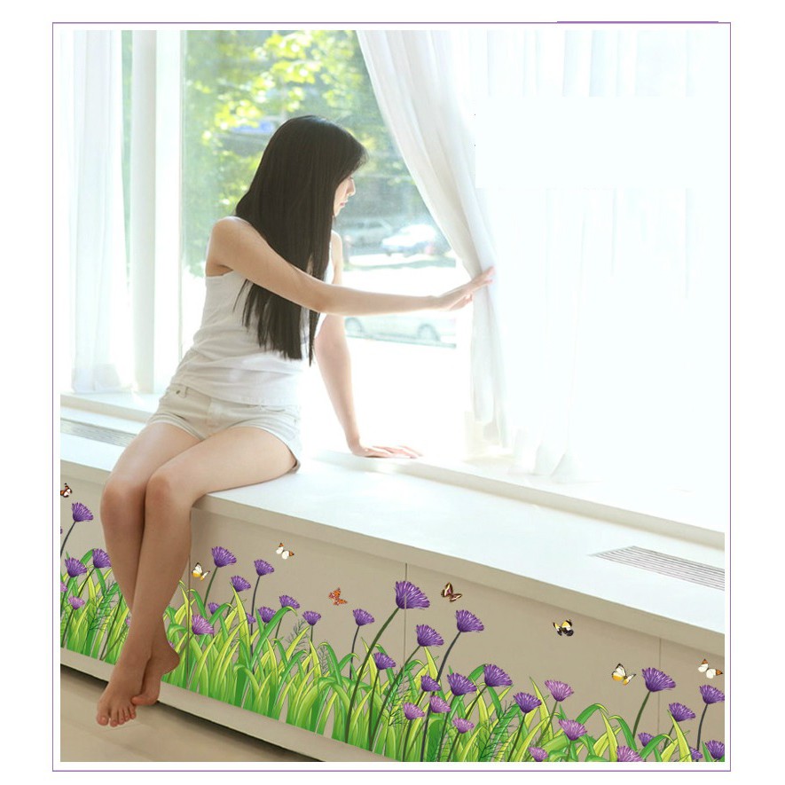 Decal dán chân tường hoa cúc tím DCT020
