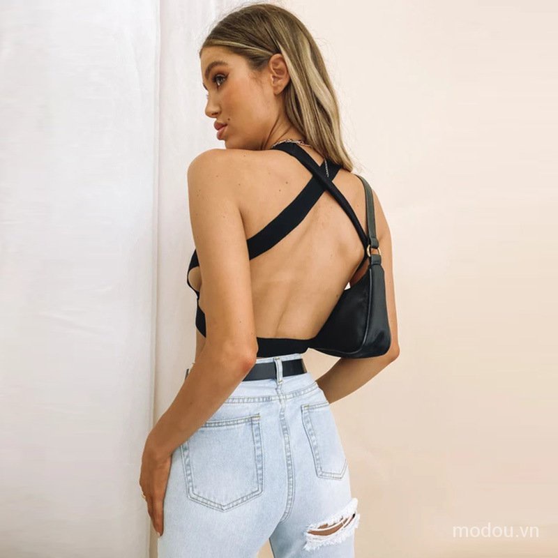 xia Áo tank top hở lưng đan dây chéo quyến rũ cho nữ
