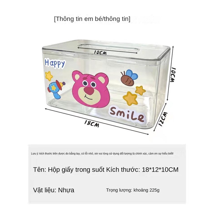 Hộp Đựng Khăn Giấy 01 Ngăn Bằng Acrylic Trong Suốt Hình Gấu Và Dâu Tây Dễ Thương Sáng Tạo