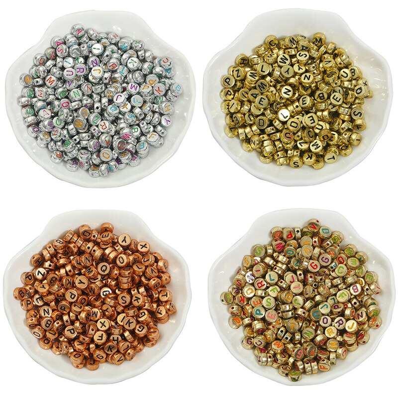 Set 100 hạt acrylic hình chữ cái màu kim loại dùng làm trang sức vòng cổ vòng tay thủ công