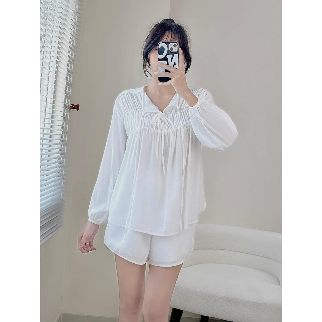 Set áo babydoll cổ V short lưng thun CHIBEST DSC41