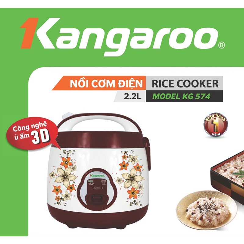 [Mã ELHADEV giảm 4% đơn 300K] Nồi cơm điện Kangaroo KG574 - 2.2L