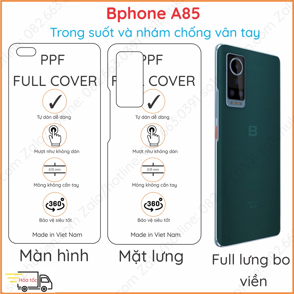 Dán PPF Bphone A85 loại trong , nhám dành cho màn hình, mặt lưng chống trầy