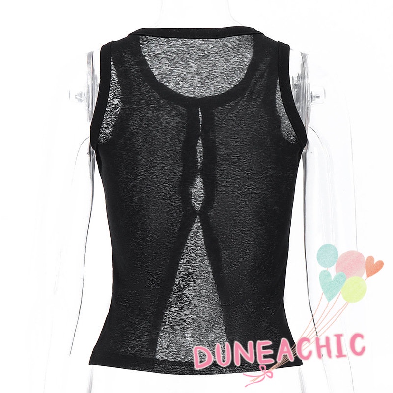 DUNEA Áo Tank Top Thiết Kế Xuyên Thấu Quyến Rũ Thời Trang Dành Cho Nữ