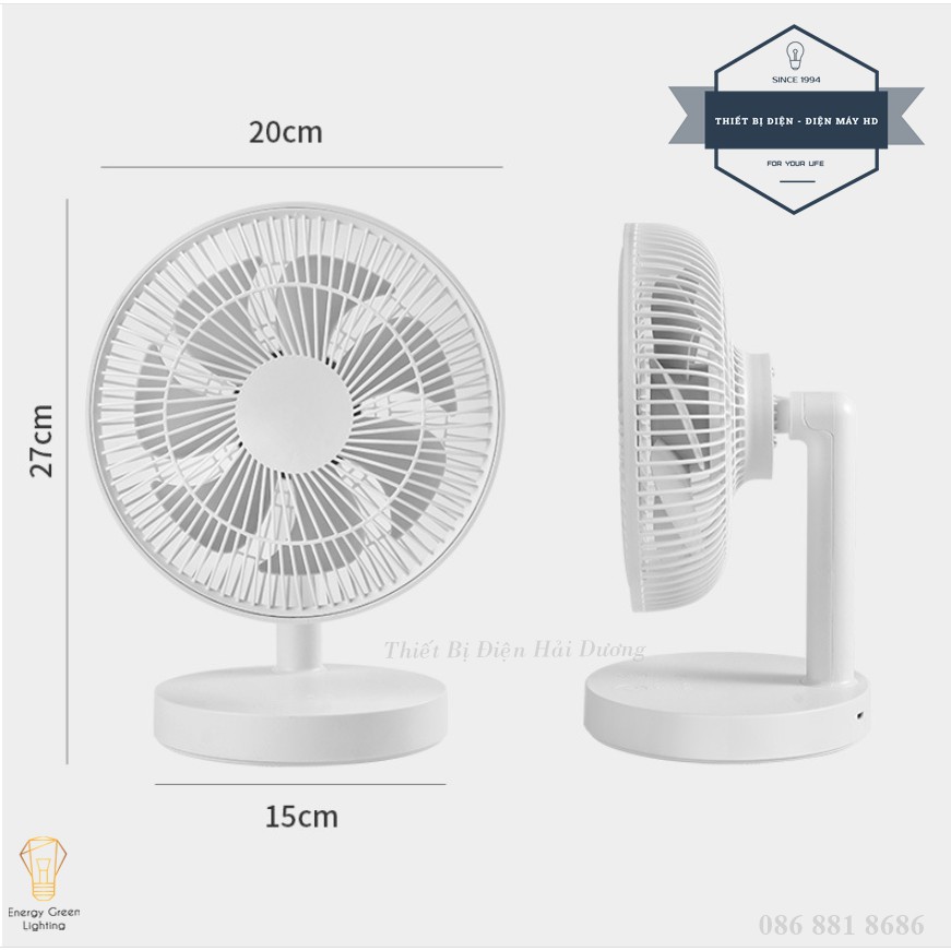 Quạt Tích Điện Để Bàn F3S - 4 Tốc Độ Gió - Pin 3600mAh Siêu Khỏe - Thời Gian Sử Dụng Lên Đến 8 Giờ - Bảo Hành 1 Năm