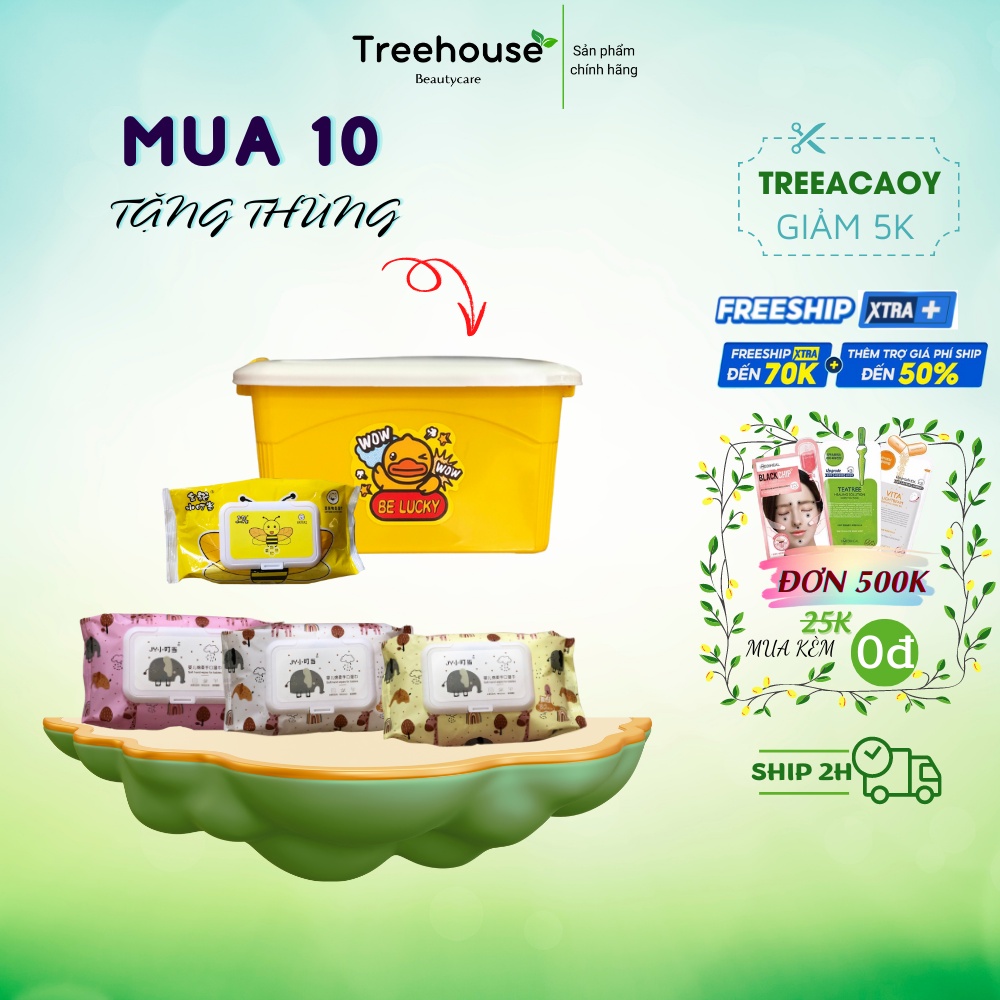 Khăn giấy ướt kháng khuẩn con vịt vàng loại 80 tờ-hàng nội địa trung cao cấp, giấy ướt B.Duck TREEHOUSE