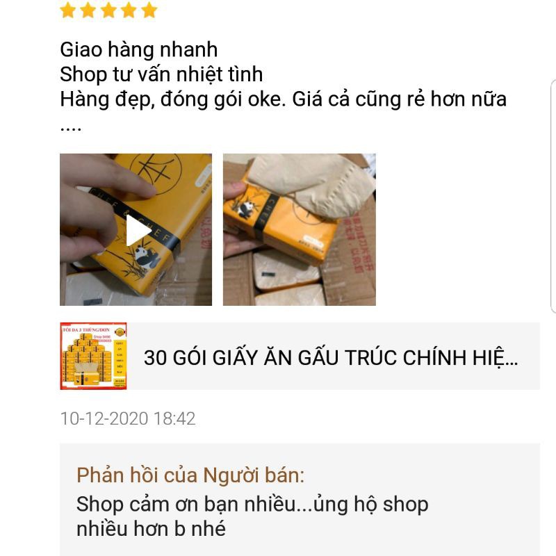 Thùng 30 gói GIẤY ĂN GẤU TRÚC