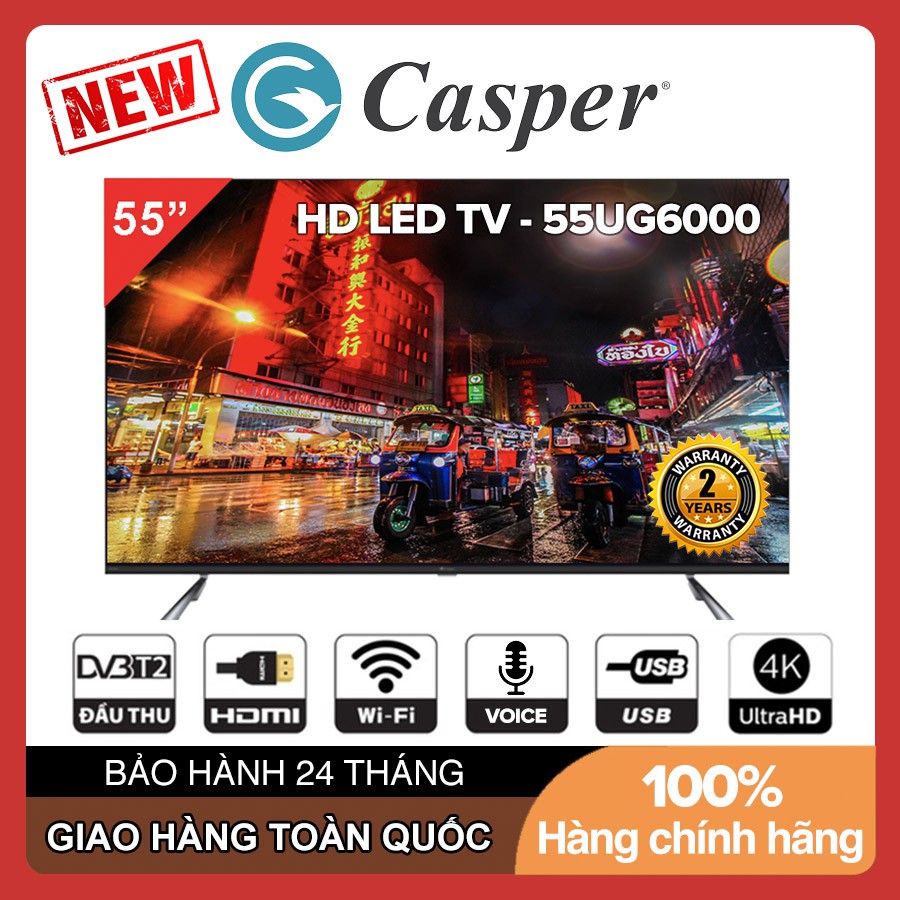 Smart Voice Tivi Casper 55 inch UHD 4K 55UG6000 (Android 9.0, Tìm kiếm giọng nói,Tràn viền, Bluetooth - Bảo Hành 2 Năm