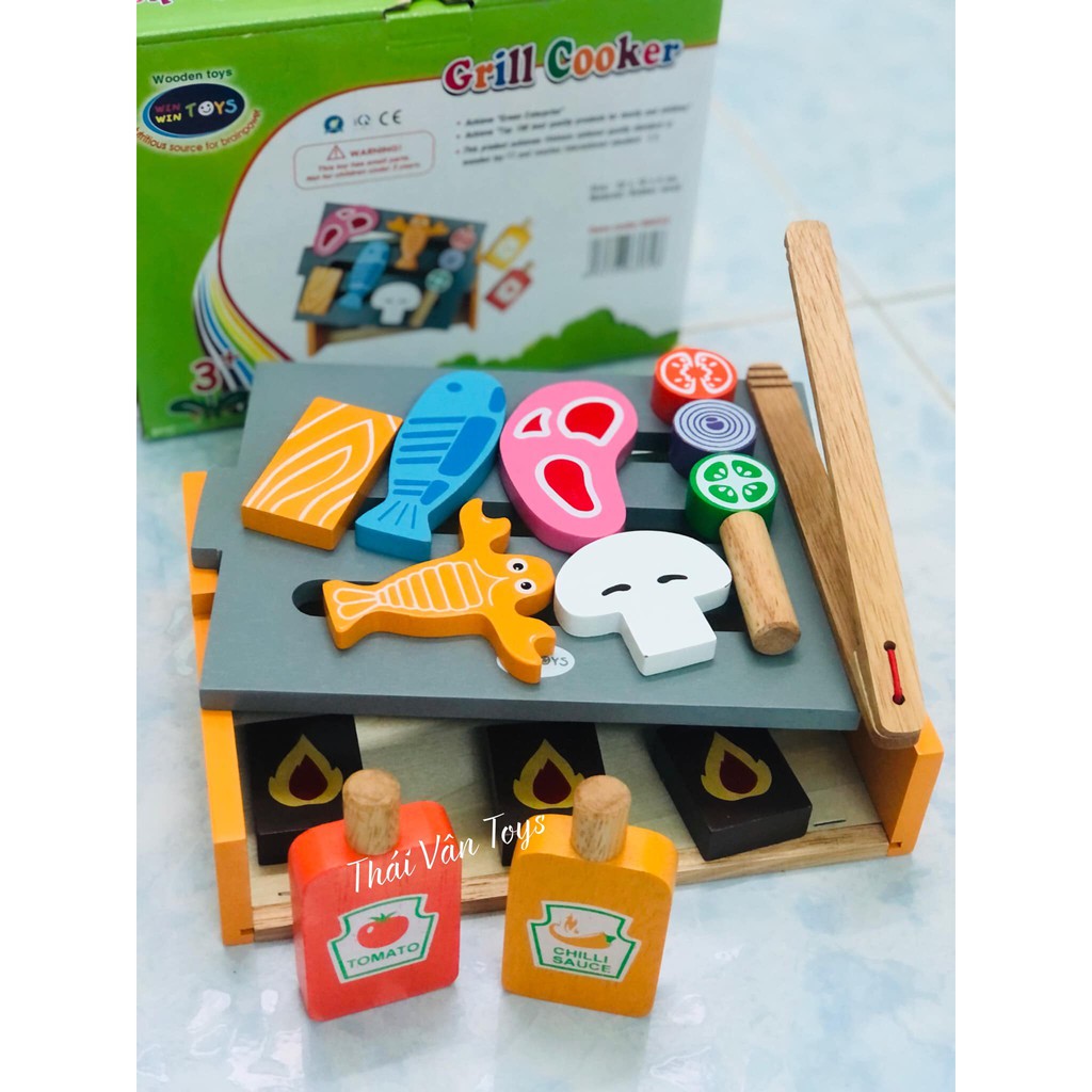 Đồ chơi nhà bếp và dụng cụ nấu ăn bằng gỗ | Bộ bếp nướng Winwintoys | Trò chơi nhập vai cho bé