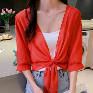 Áo khoác vải voan siêu mỏng dáng ngắn phong cách mùa hè