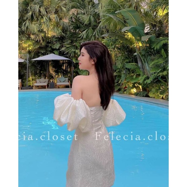 [Mã 44FASHIONSALE649 giảm 10K đơn 50K] 💢💢Váy trễ vai gấm tay bồng bánh bèo sang dã mannn💯 💯💯 | BigBuy360 - bigbuy360.vn