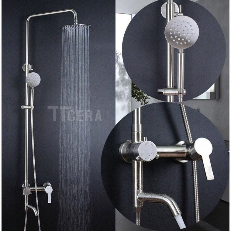 Sen cây tắm đứng NÓNG LẠNH INOX 304 Astosi (Kiểu tròn) HÀNG ĐÚC cao cấp - Tay sen và dây inox 304 không han gỉ