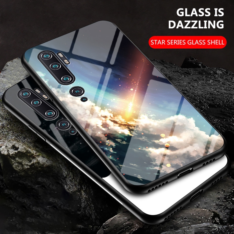 Luxury Starry Sky Tempered Glass Case Xiaomi Mi Note 10 Pro 10 Note 10 Lite Mi Play Max 3 Mix 3 2 2S Mix Pocophone F1 Hard Cover