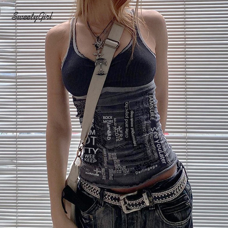 Áo Hai Dây In Chữ Tương Phản 2022 Thời Trang Cho Nữ