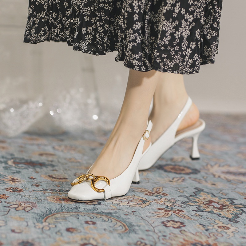 Ielgy Xăng đan Cao Gót Hở Ngón Đế Bằng Có Khóa Kim Loại