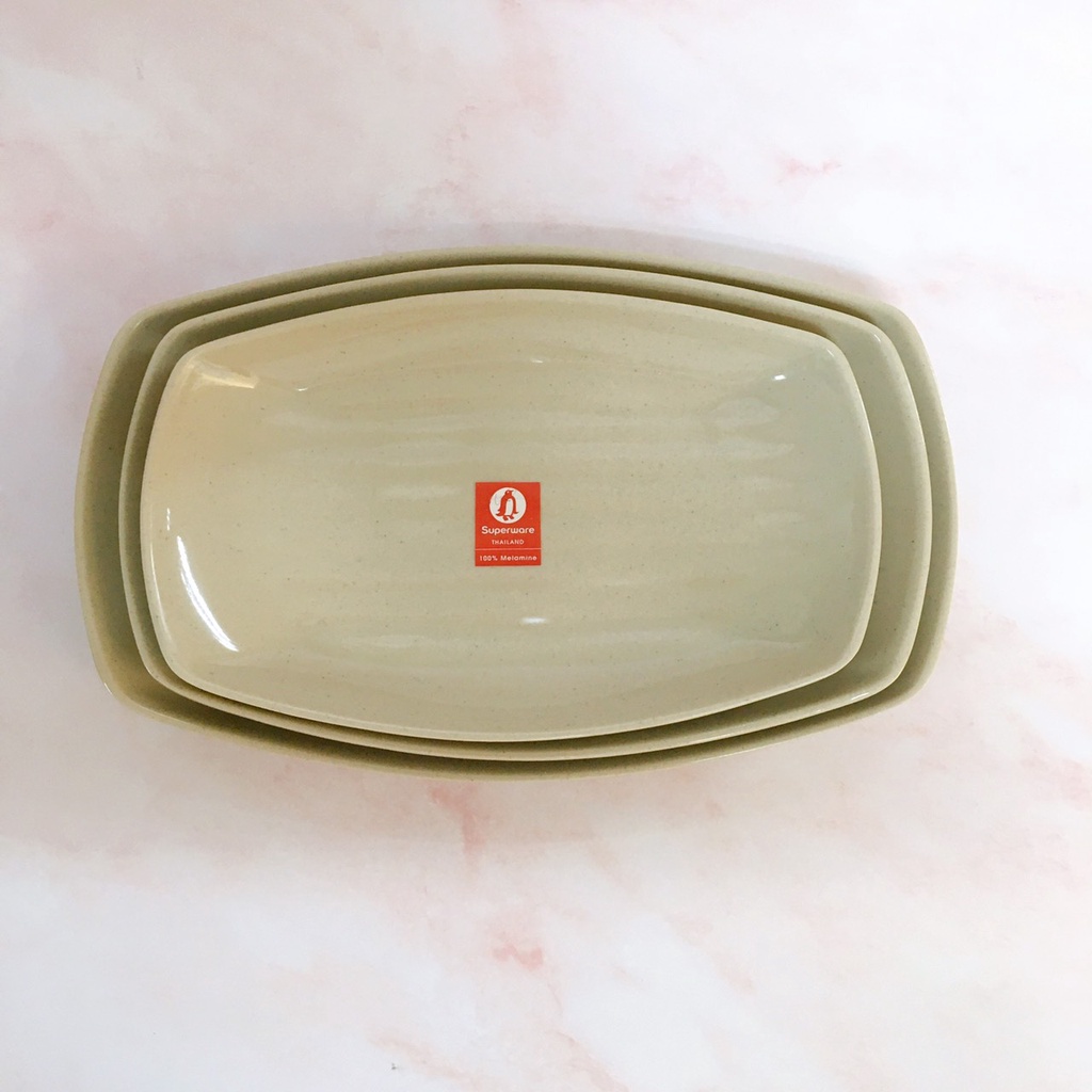 Bộ Đĩa Tròn - Đĩa Thuyền Có Viền SUPERWARE Nhựa Phíp 100% Melamine Nâu Đá - Stone