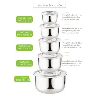Bộ 5 nồi inox Mishio nấu được trên bếp từ