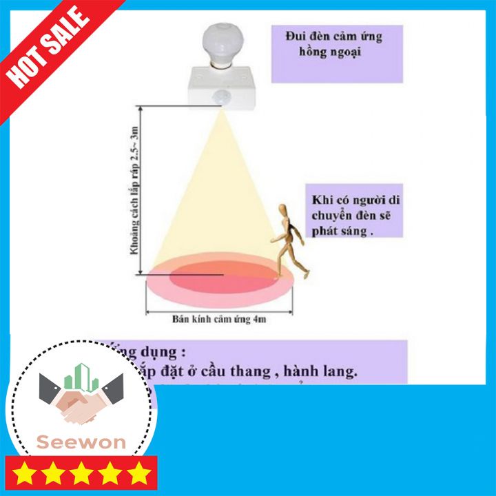 - Đuôi đèn E27 cảm ứng tự bật khi có chuyển động