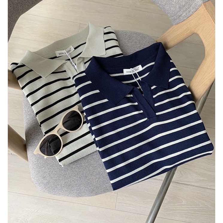 áo polo cổ mở kẻ