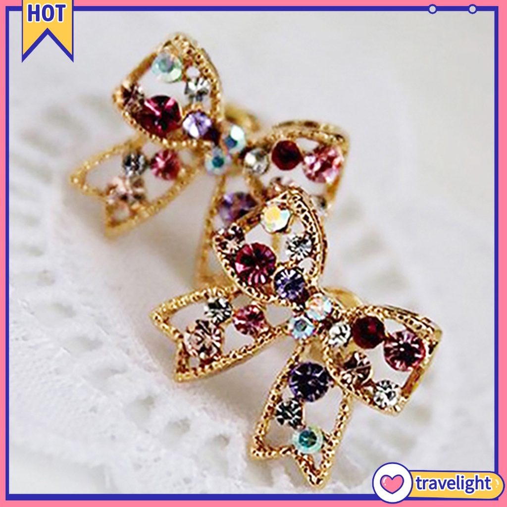 1 Đôi Bông Tai Hình Nơ Có Đính Đá Lấp Lánh