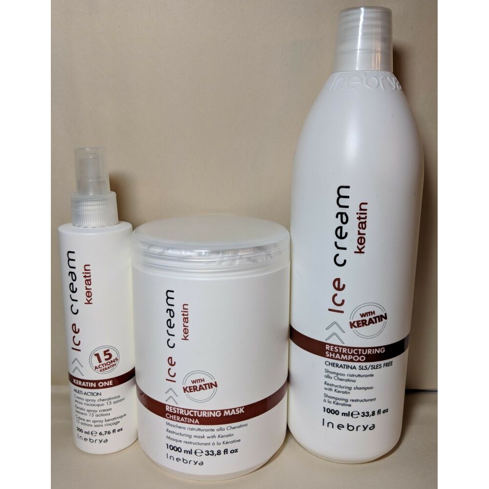 Dầu gội Inebrya Ice Cream Keratin Reconstruct chăm sóc tóc hư tổn 1000ml