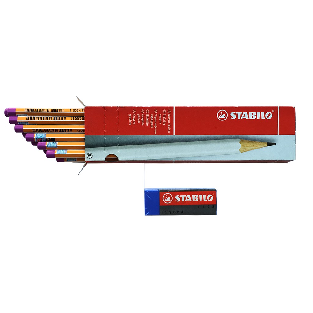 Hộp 12 cây bút chì gỗ STABILO Pencil 2B + tẩy ER198 (PC88/12+)