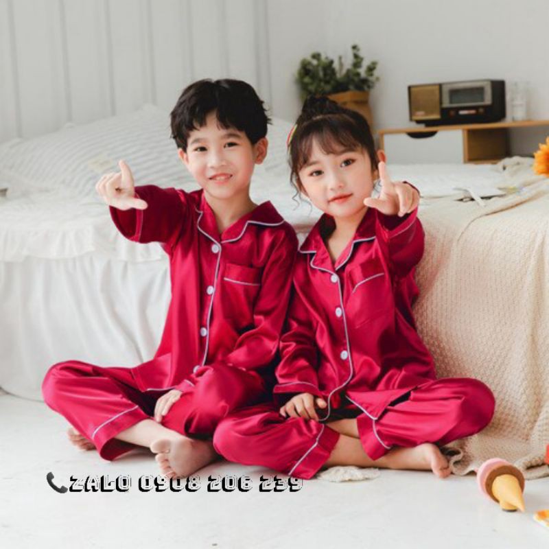 Đồ Bộ Pijama Cho Bé Trai Bé Gái Chất Lụa Cao Cấp, Đồ Ngủ Cho Bé Trai Bé Gái 11 đến 42kg