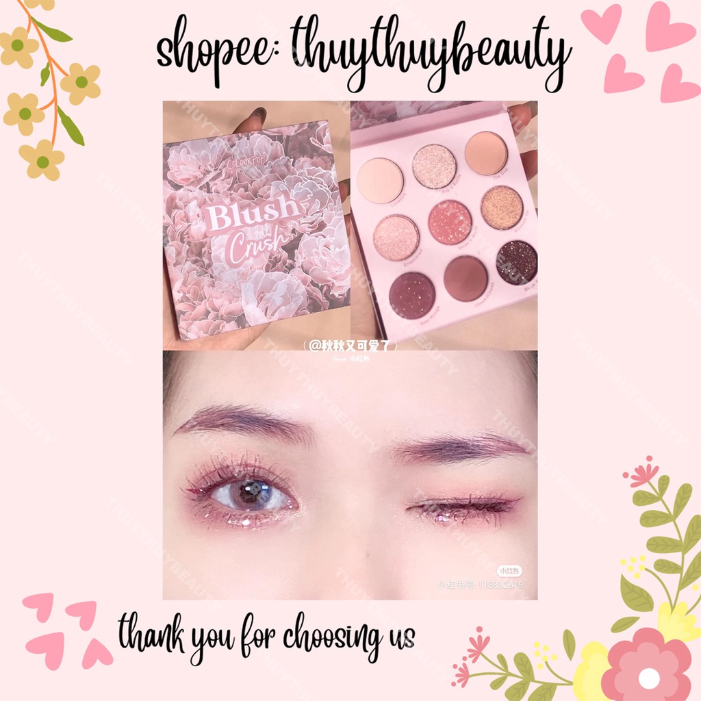 Bảng mắt Blush Crush ưa chuộng tone hồng tím nhũ phù hợp mọi outfit makeup chất phấn mềm mịn lên màu cực rõ bám màu lâu