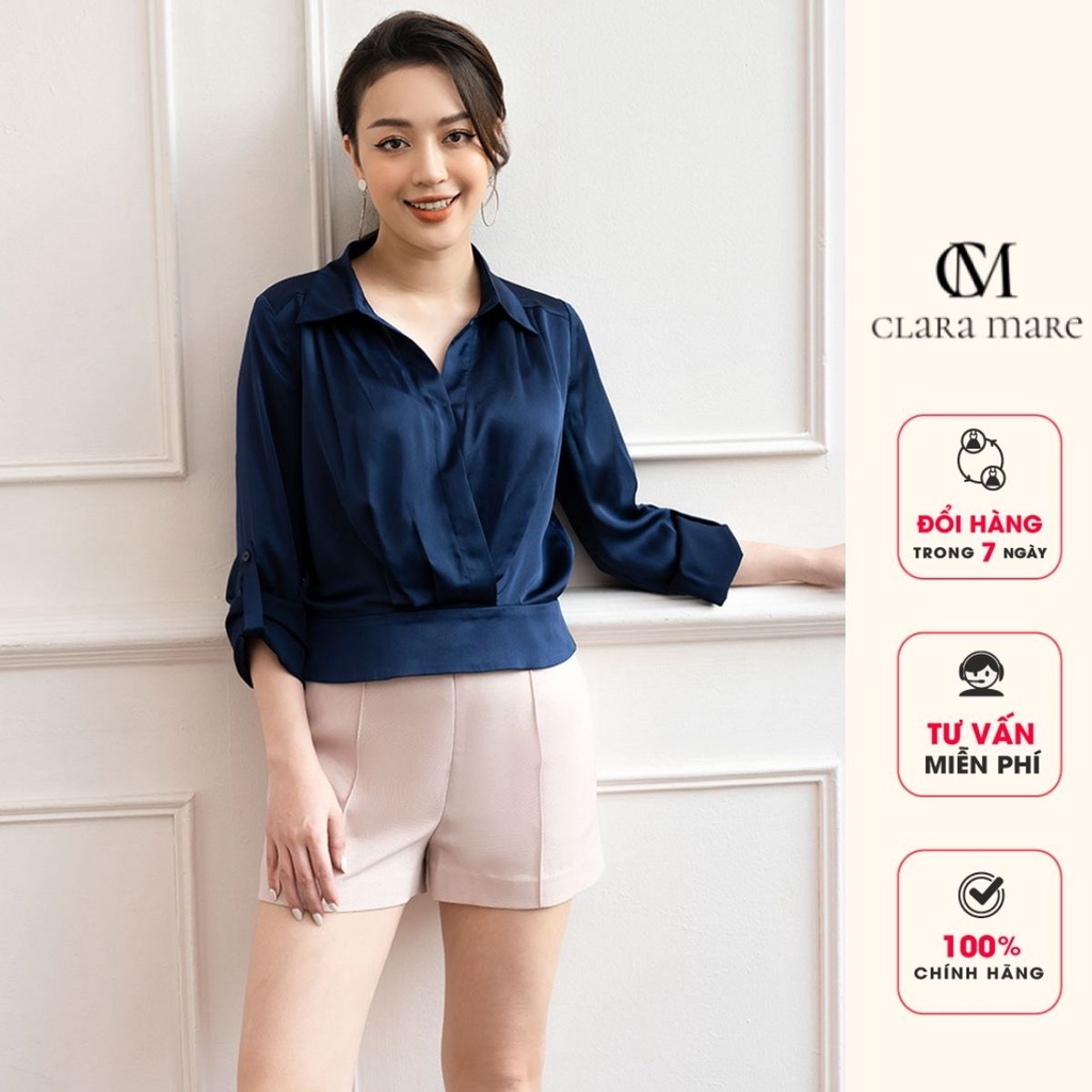 Quần short nữ thiết kế, vải tuyết mưa, ly trước, khóa giọt lệ Clara Mare - SHO3001